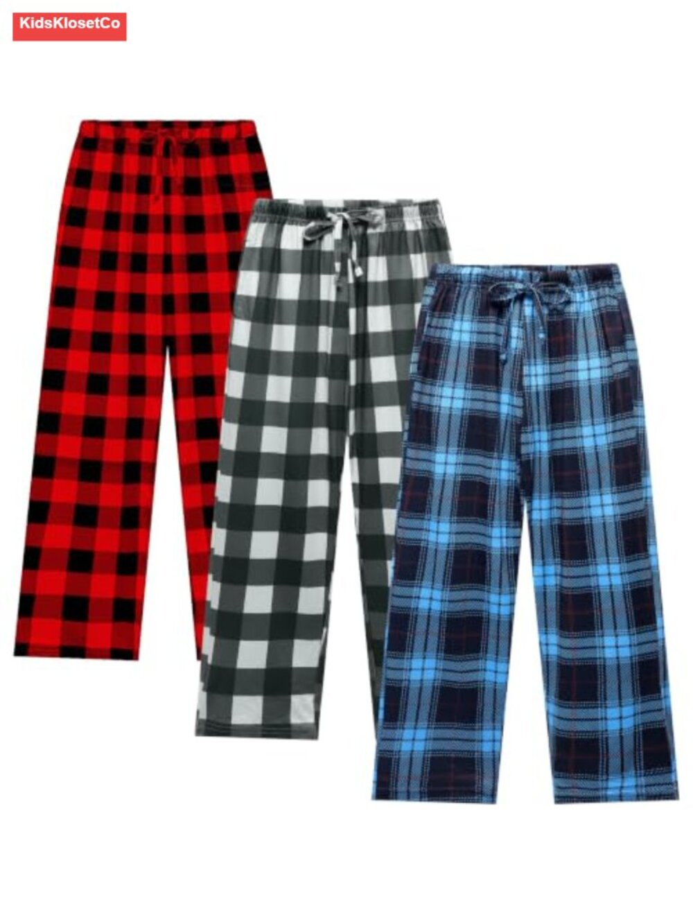 Boys Plaid Pajama Pants with Pockets and Drawstring Elastic Waist, 3 Pack